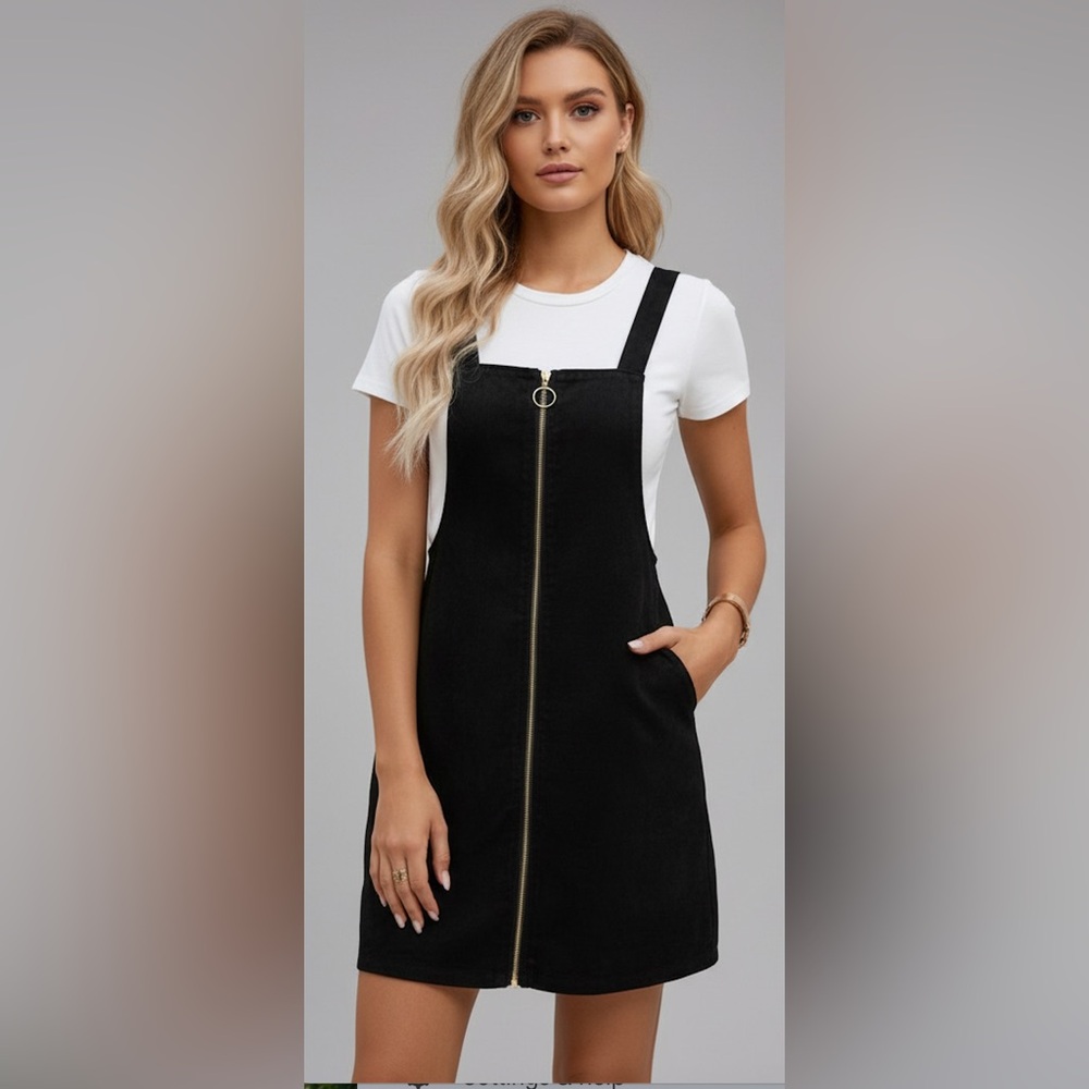 LAST ONE 🔥Zip Up Corduroy Overall Dress Black